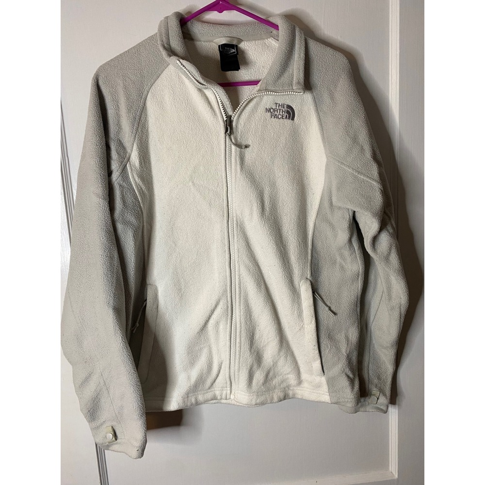 The North Face Womens Fleece Jacket Full Zip white Grey Size L